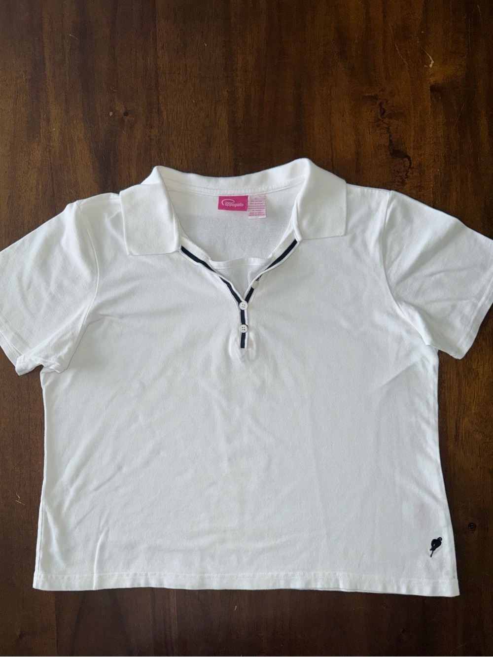 Cappagallo white short sleeve polo shirt black trim mesh at neckline L